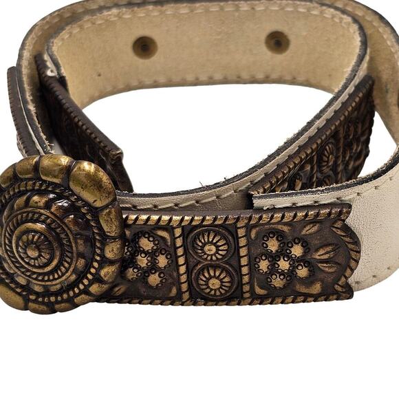 Avignon Leather Belt Womens Size Small Luxury Designer White Boho Western - Picture 2 of 11